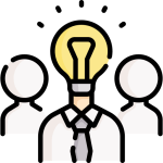 An icon representing a person with a light bulb for a head, symbolizing innovative thinking and leadership in a recruitment context.