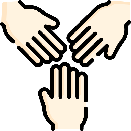 Illustration of multiple hands coming together, symbolizing collaboration and partnership.